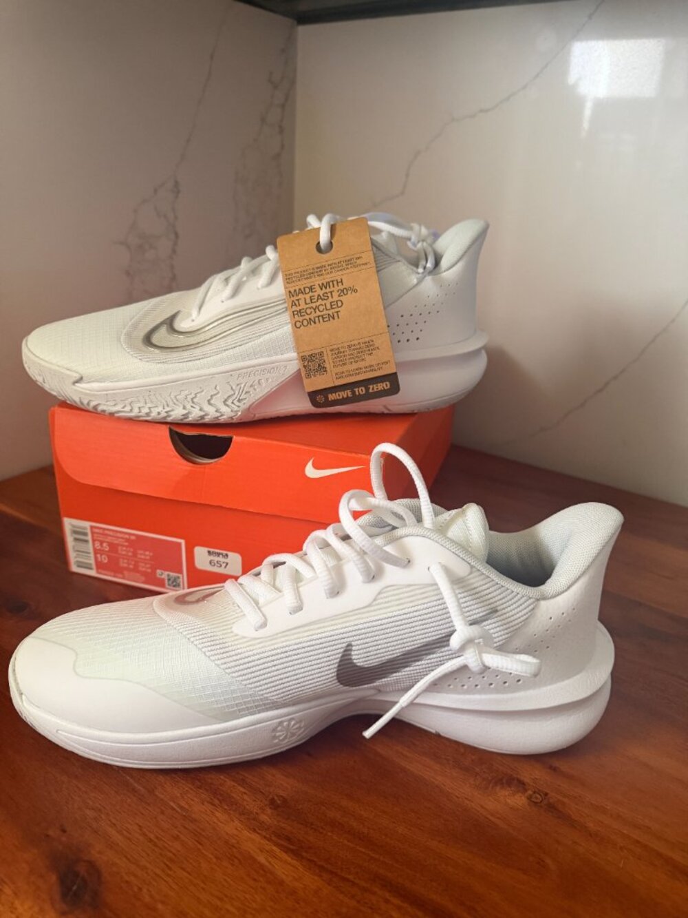 NEW in Box MENS Size 8.5 Nike Precision 7 White/LT Smoke Grey FN4322 100